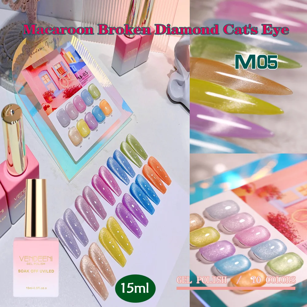 

Vendeeni 10 цветов/набор Macaron Broken Diamond Cat Eye Гель-лак для ногтей УФ-светодиодный неоновый магнитный маникюрный лак для ногтей с цветной картой