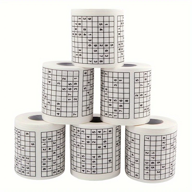 1 Pc Sudoku Printed Roll Paper, Creative Puzzle Themed Toilet Tissue, Fun Sudoku Pattern Paper Roll, Novelty Gift Tissue for Fri
