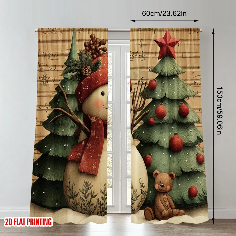 2 قطعة 2D الطباعة المسطحة عيد ميلاد سعيد الستائر عيد الميلاد ثلج مع الأشجار الرقمية المطبوعة البوليستر الستائر احتفالي جدار ديكور #2