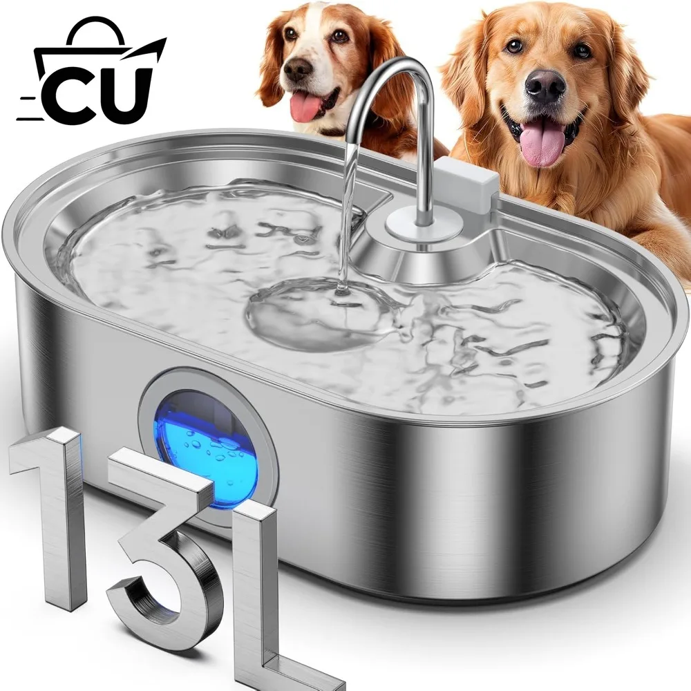 Large Dog Water Dispenser, 13L Stainless Steel Pet Drinking Fountain with Spacious Drinking Area, Automatic Operation