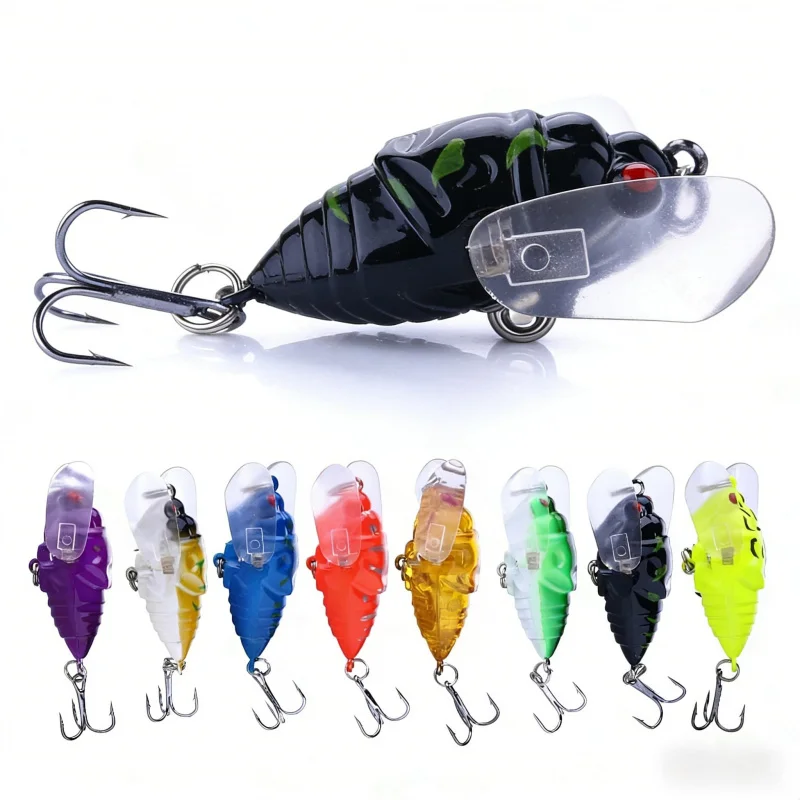 Bionischer Zikaden-Köder mit 8 Haken, 4CM 6G Schwimmender Wasserköder für Süßwasser, Hochrealistischer Angelköder, Essentielles Angelzubehör