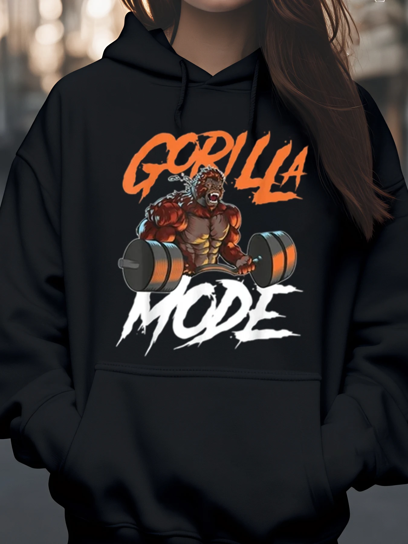 الغوريلا وضع العضلات الغوريلا رفع الدمبل طباعة هوديي اللياقة البدنية الصالة الرياضية تجريب الرجال النساء للجنسين البلوز