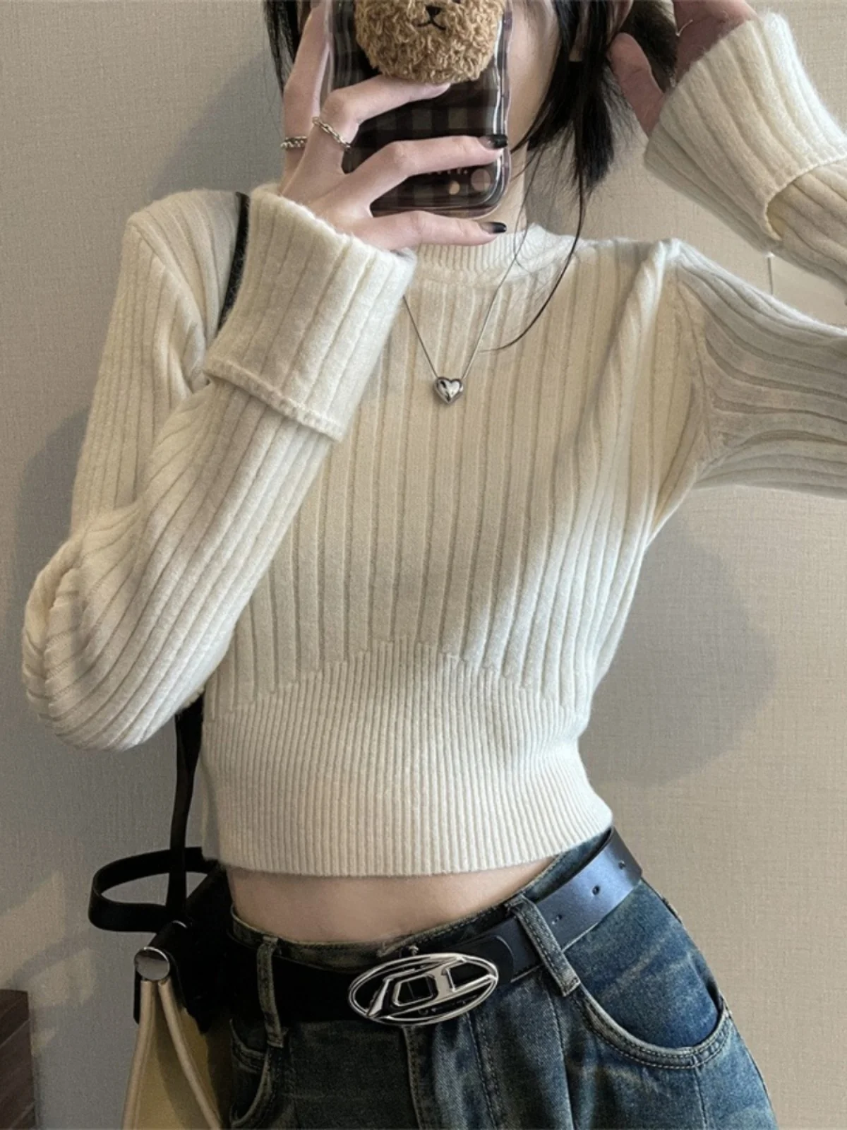 Suéter de malha spicy ort feminino apertado longo sve outono inverno faion casual sle calor emitindo f gola alta top