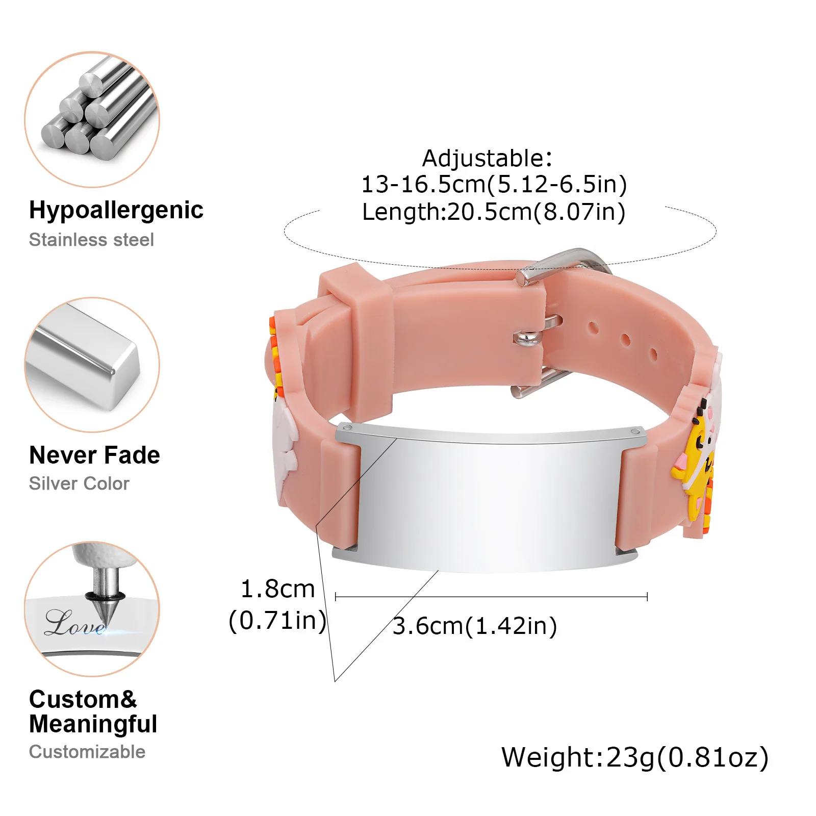 Bracciale con cinturino per orologio compatto Vnox per bambino, barra personalizzabile in acciaio inossidabile, simpatico braccialetto con cartoni animati di animali