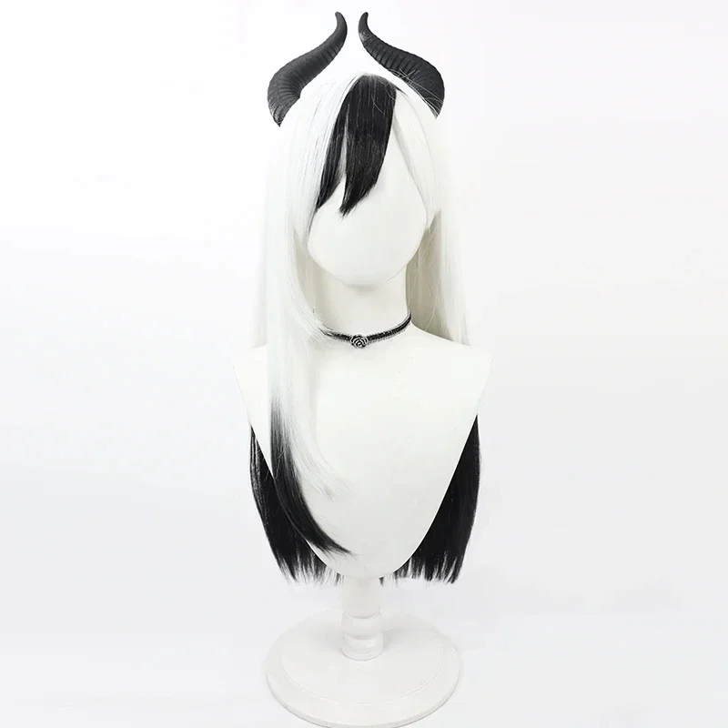 Blue Archive Onikata Kayoko Cosplay Wig 70cm Long Black White Synthetic Hair Heat Resistant Halloween Role Play   Free Wig Cap