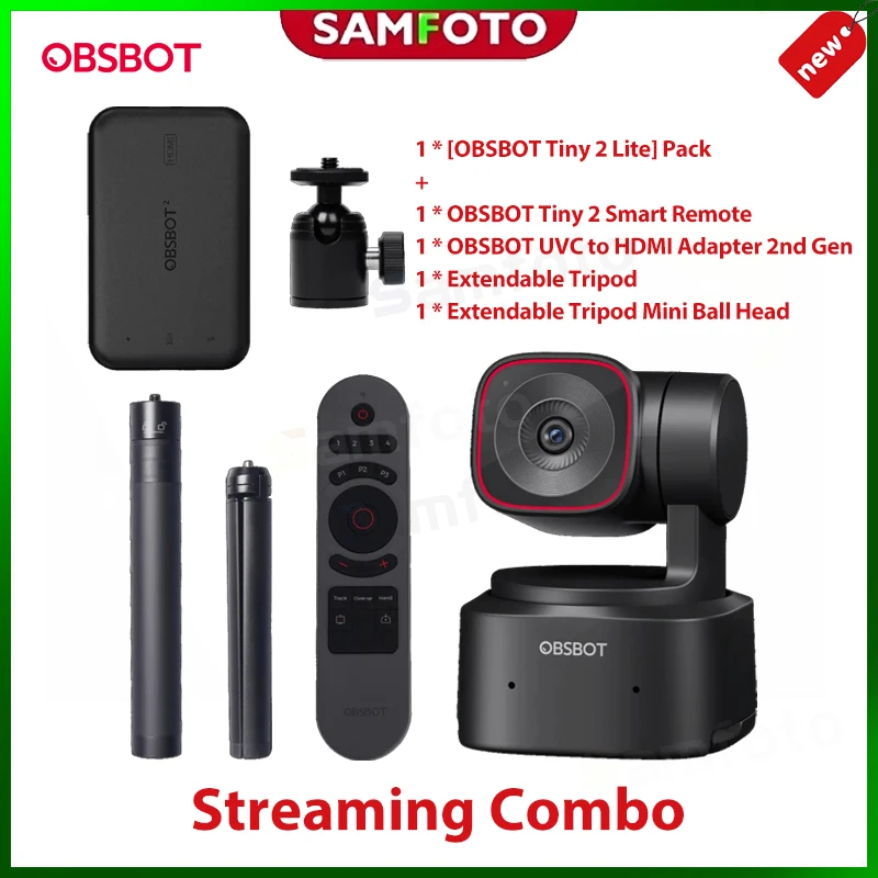 in stock OBSBOT Tiny 2 Lite AI-Powered 4K PTZ Webcam with 4x Zoom