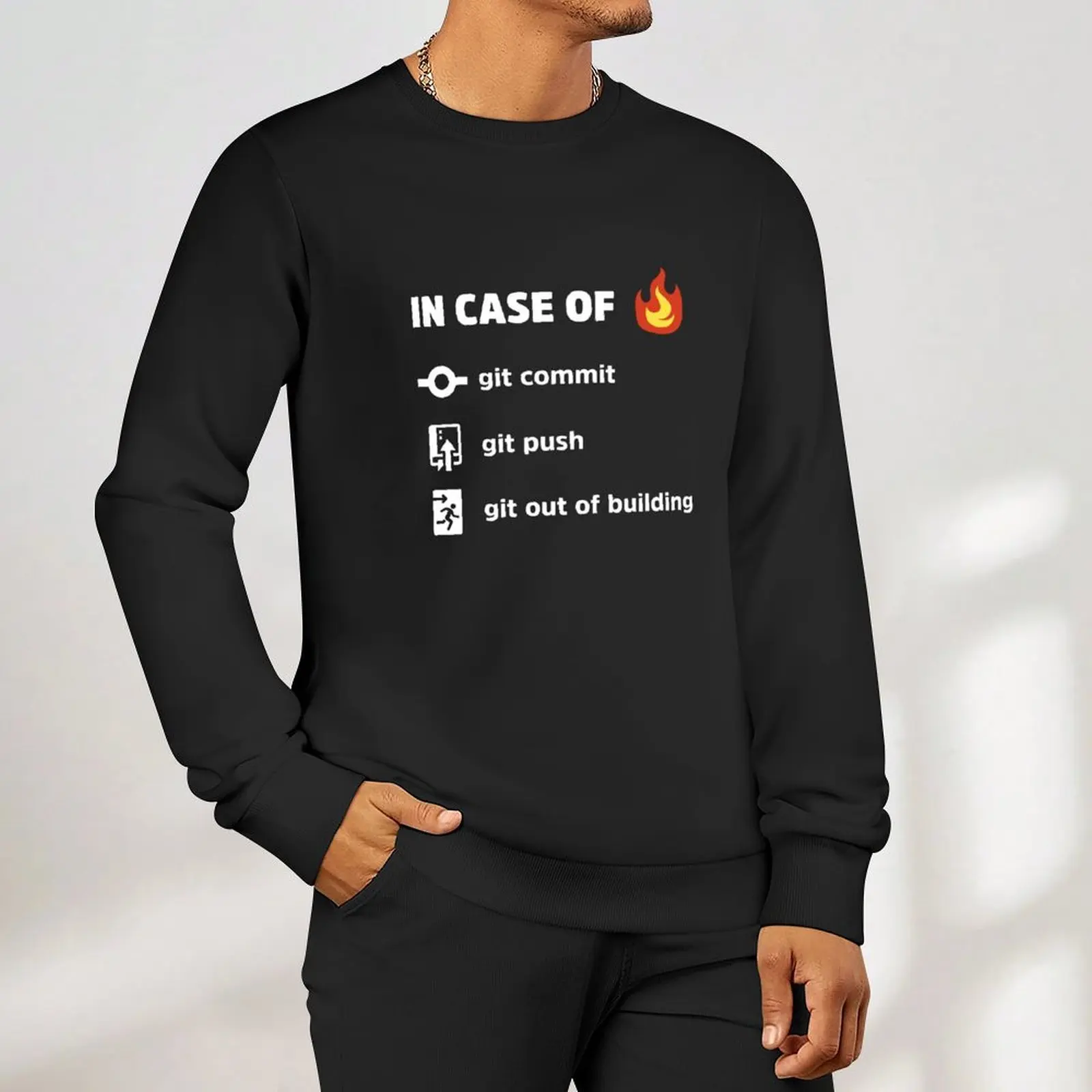 استخدام Git In Case of Fire v2 - نكت برمجة مضحكة - بلوفر داكن ملابس رجالية ملابس رجالي سويت شيرت