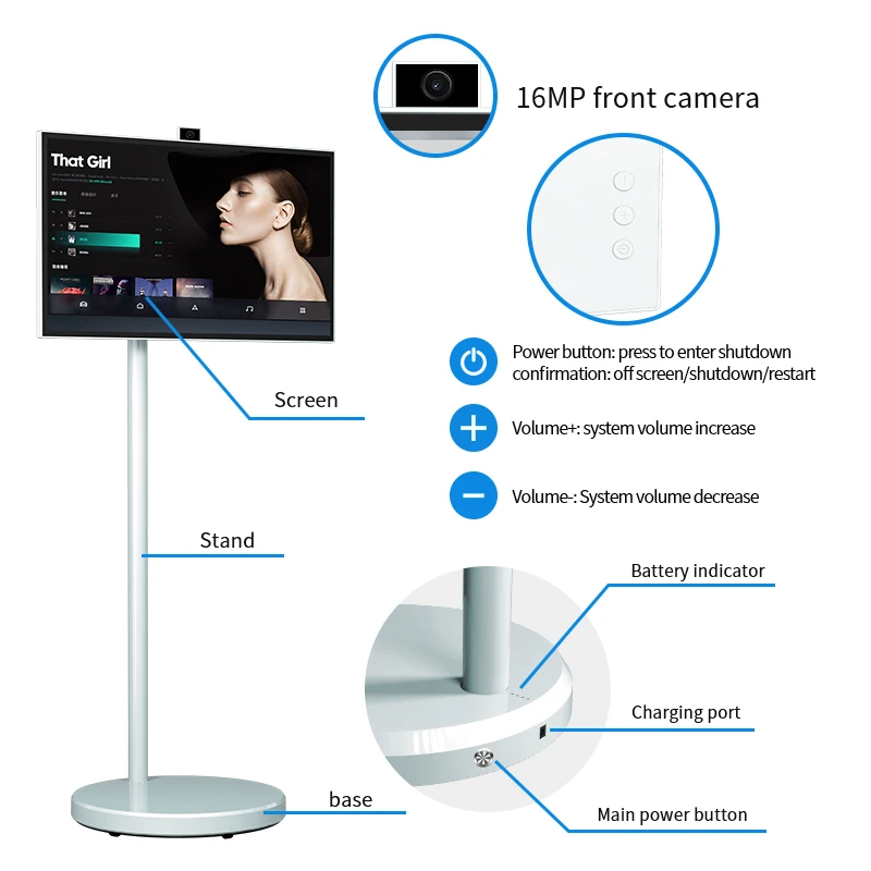 Global 27“ Android 13 Touch Screen Tv, 8 Core Cpu 8G+128G Tablet, Removable Stand, 8Mp Hidden Camera Live Streaming Machine