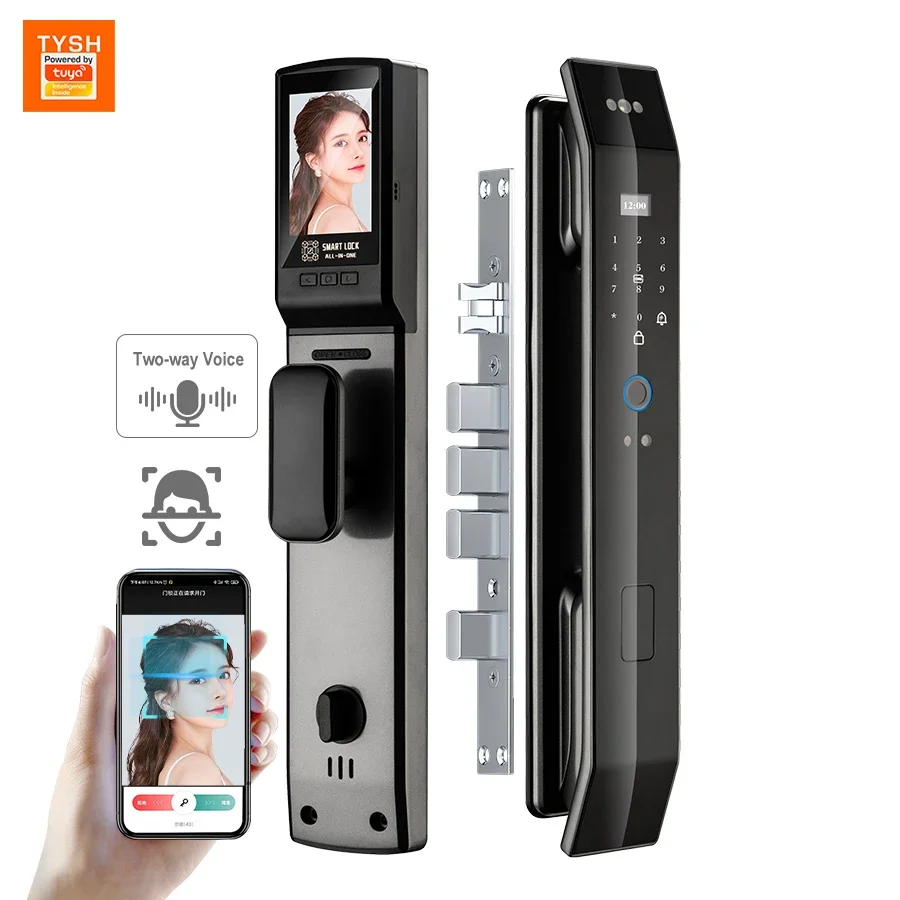 TYSH Manufacturer Price Tuya Fully Automatic Digital Lock Wifi Camera 3d Face Recognition Biometric Fingerprint Smart Door Lock