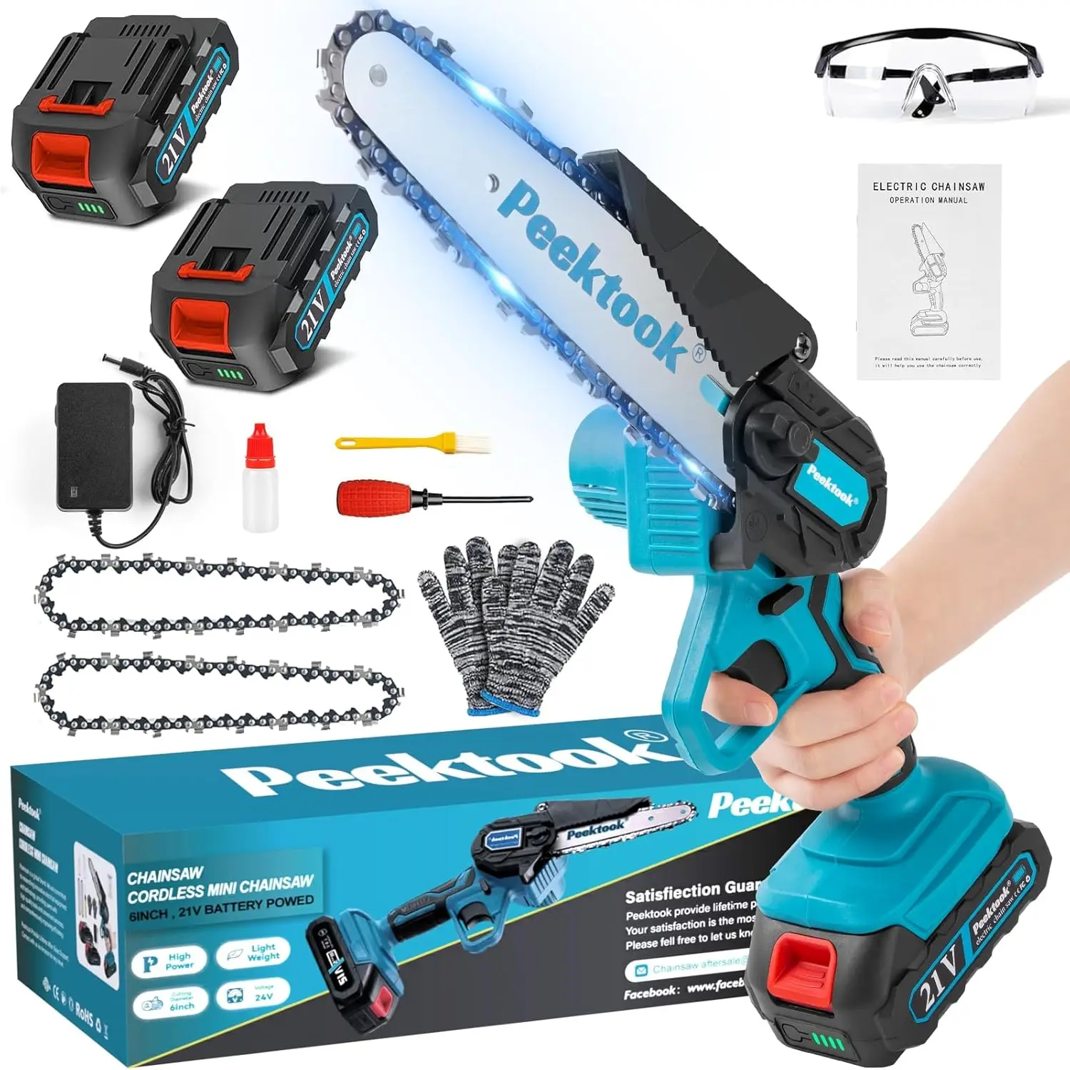 

Mini Chainsaw Cordless 6Inch, Chain Saw Electric Chainsaw Battery Chainsaw with 2 2.0Amh Battery