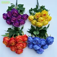 9 Forks Silk Rose Artificial Flower Bouquet For Wedding,Home Decor,Valentine's Day Gift, Room Table Decor,Scenery Decor 3