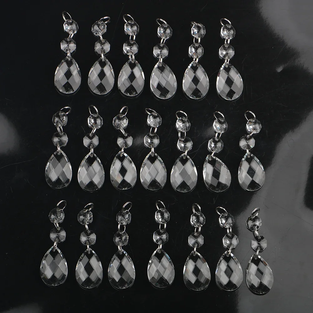 

20 шт., 38 мм, прозрачные люстры, кристаллы, лампы, призмы, детали, хрустальные бусины, подвески, подвески в виде капель с восьмиугольными бусинами