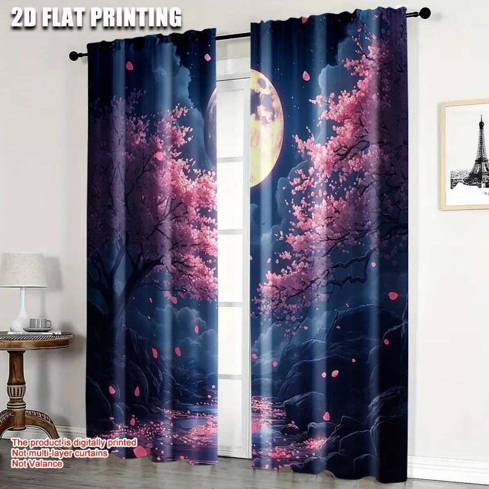 

2pcs,2D plane printing Print Curtains Scenery Under The Moon Versatile Fabric (without rod) Room Decor Ldeal for Living Room,