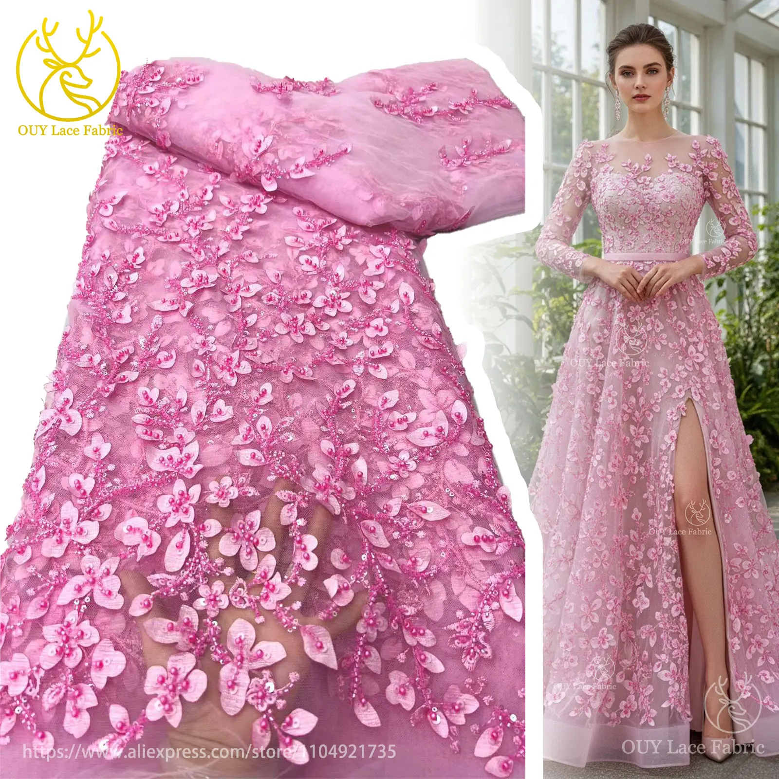 

Latest Elegant African Sequins Tulle Lace Fabric 2025 French Nigerian Beaded Lace Fabric Bridal Wedding Dresses for Women