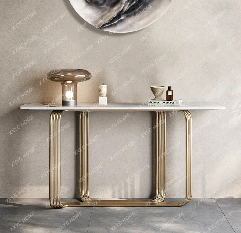 A Light luxury entrance table against the wall, simple marble entrance table