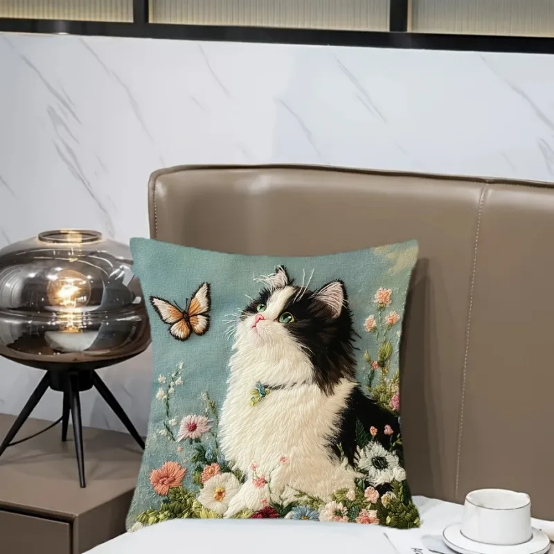 Embroidered Ragdoll Cat Cushion Covers Chair Living Room Pillowcase Cozy Zipper Sofa Pillow Covers  Bedroom Indoor Home Decor