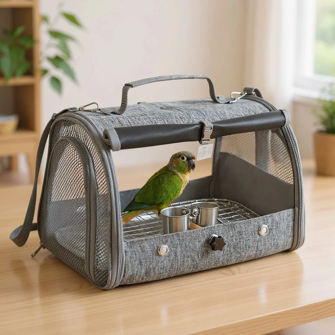 

Bird Cage Parrot Carrier with Perch and Tray for Birds Small Anmial Parakeet Lovebird African Gray Cockatie Pet Travel Bag