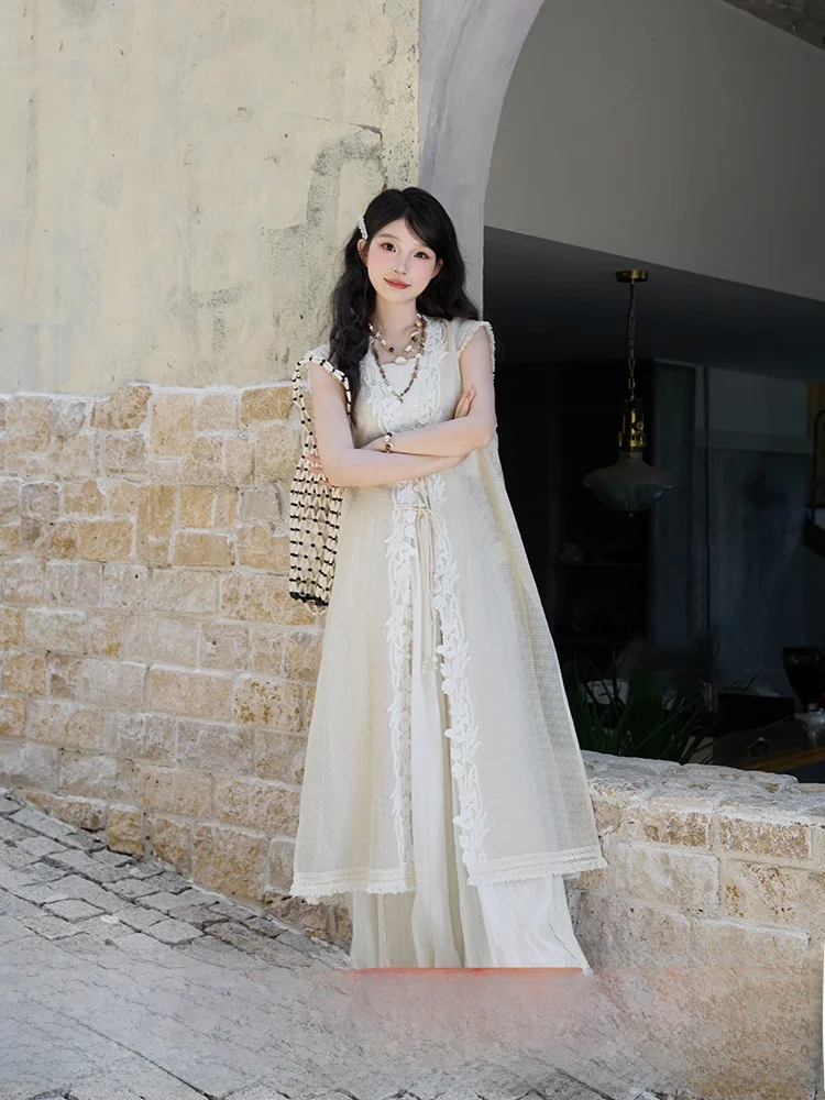 

Июльский вечер, оригинальный дизайн, вязаный длинный ажурный женский топ Hanfu, китайский рукав, подходит для летней одежды