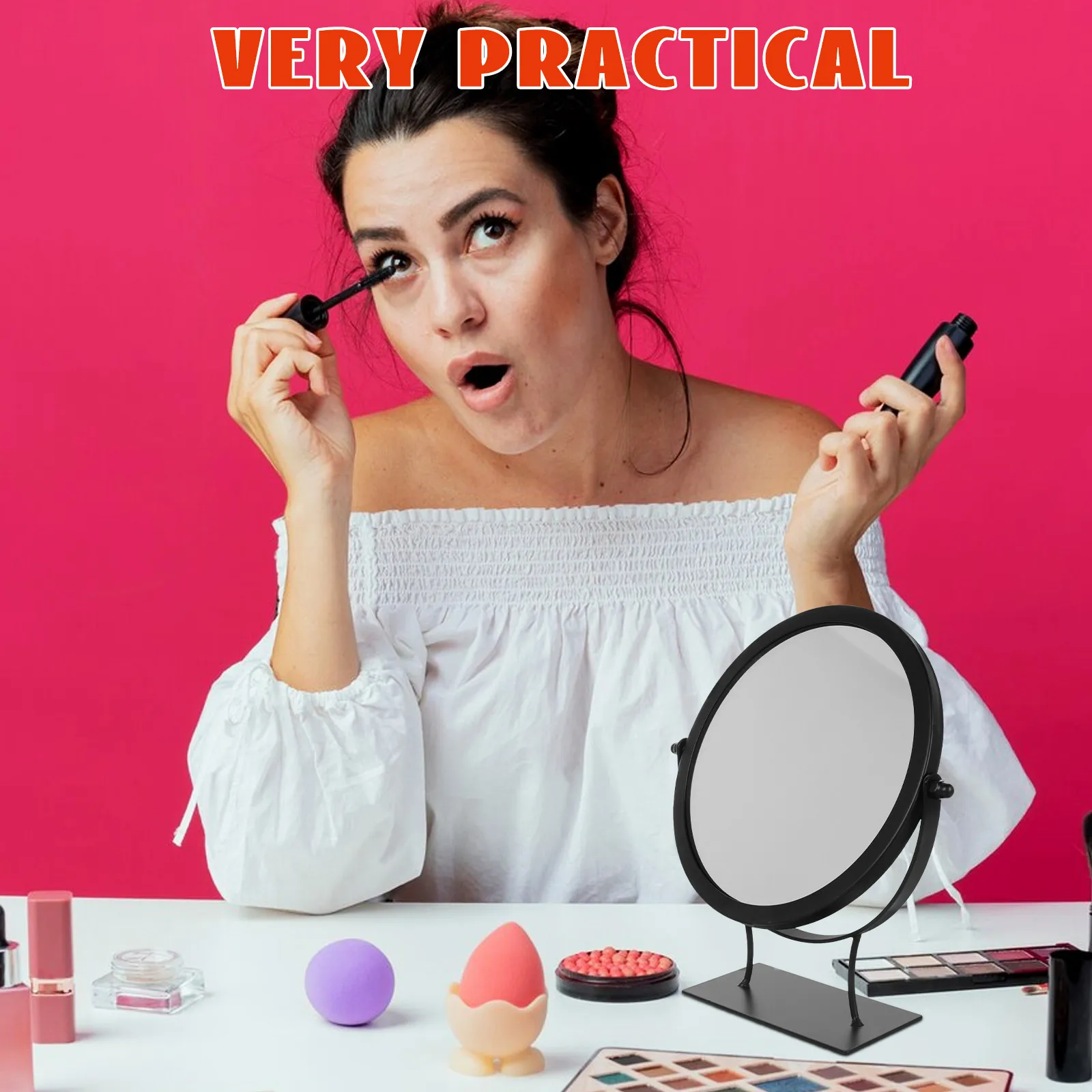 

Настольное вращающееся зеркало для макияжа с железной рамой, устойчивая подставка, четкое отражение для спальни, туалетного столика, общежития