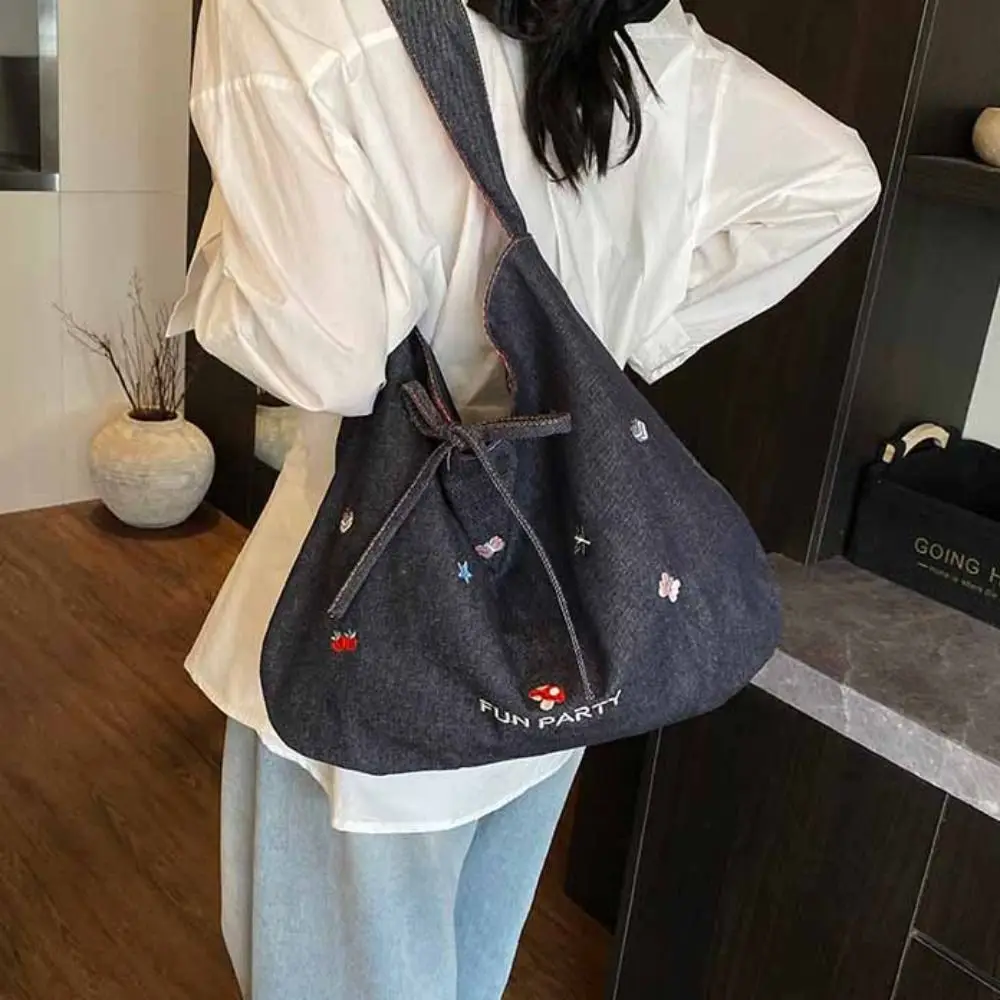 

Simple Cloth Double Sided Plaid Bag Cartoon Dog Retro Denim Shoulder Bag Geometric Korean Style Bohemian Messenger Bag Outdoor