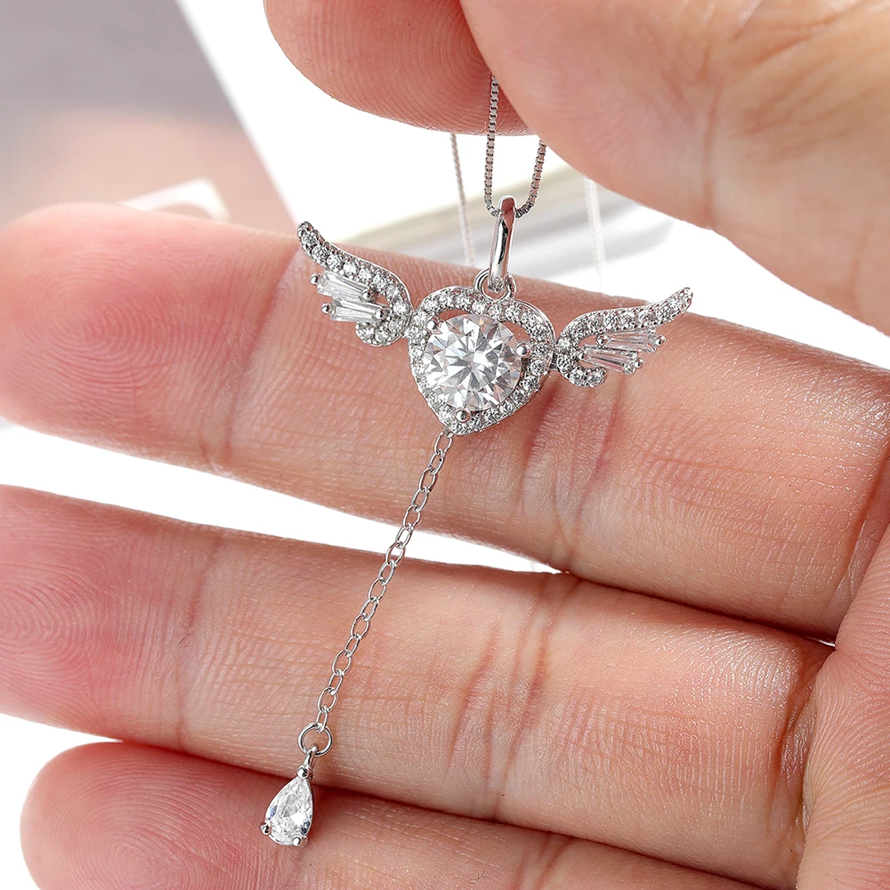 Serenity 1ct D Color Moissanite Necklace for Women Gift 100% 925 Sterling Silver Sparkling Diamond Angel Move Pendant Neck Chain view 2