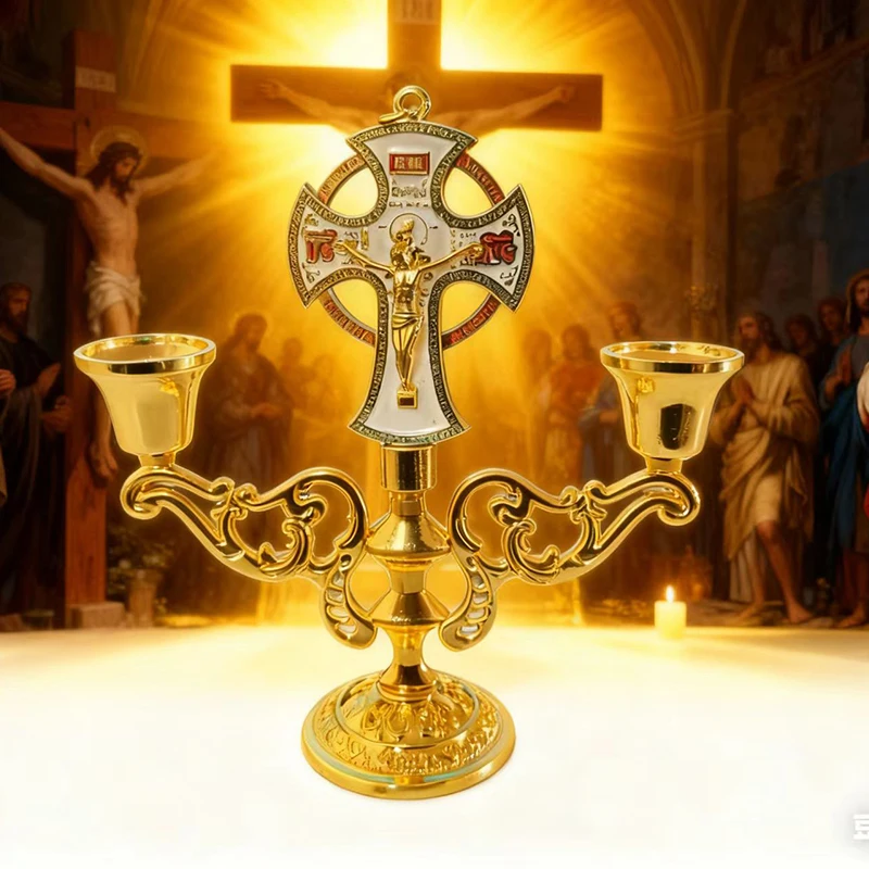 

New Candlestick Metal Decor European Style Tea Light Holder Shabbat Christian Jesus Candles Church Holy Stand Anniversary Gift
