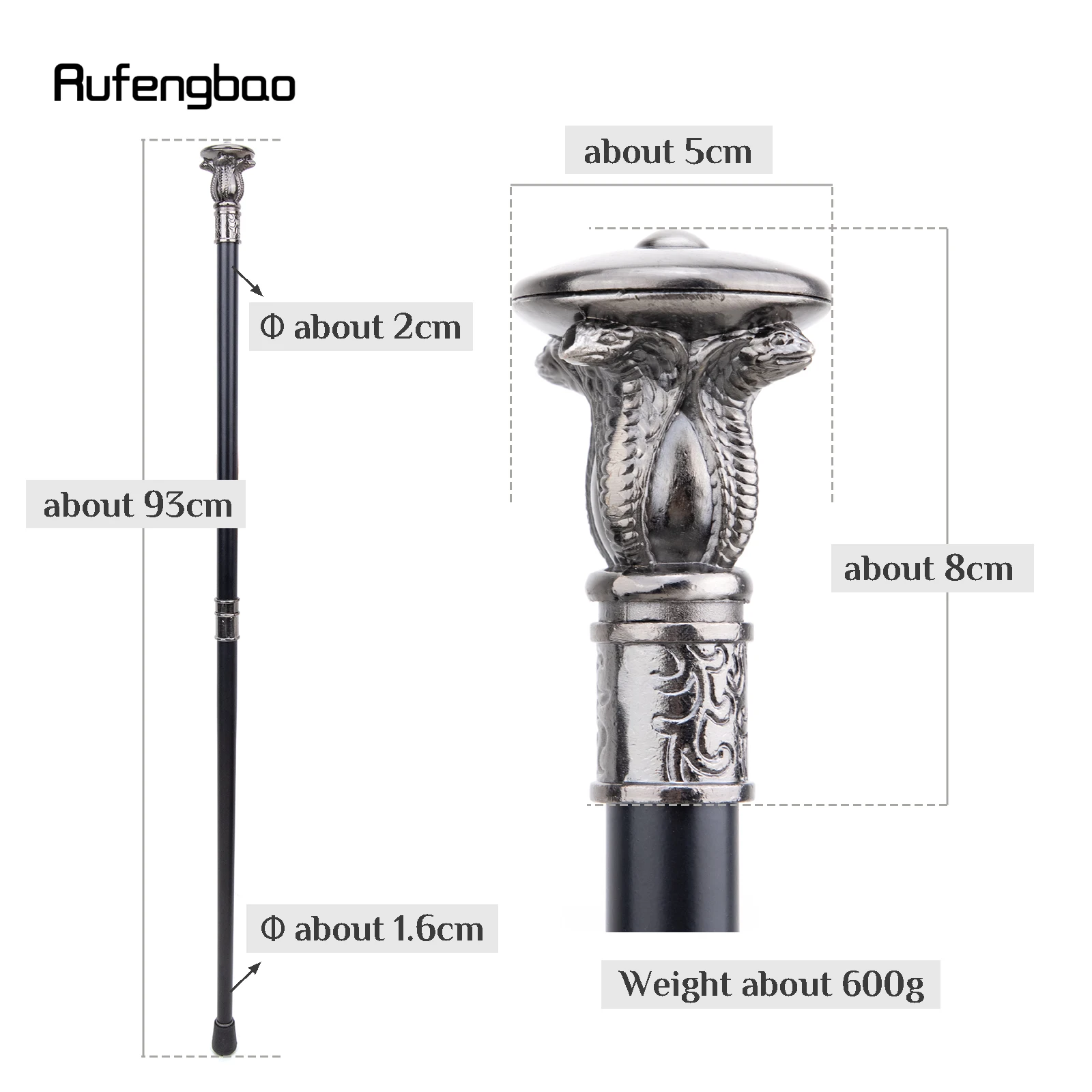 Four Head Snake Pharaoh Walking Cane Fashion Decorative Walking Stick Gentleman Elegant Cosplay Cane Knob Crosier 93cm