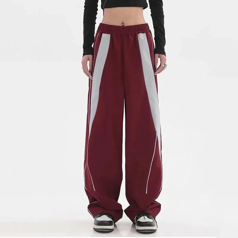 

GIDYQ Harajuku Vintage Street Hip Hop Sweatpants Women Y2k Red Jogging Elastic Waist Oversize Streetwear Casual Sports Trousers