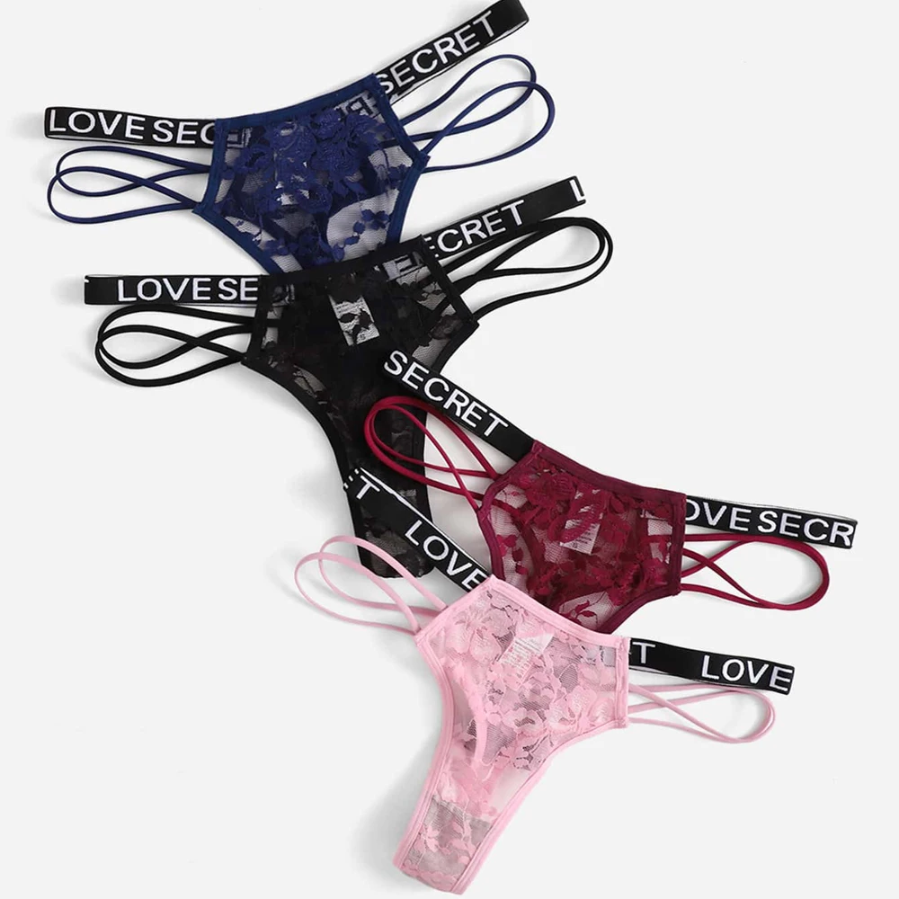 Aundies Latest Design Sexy G-String Print Invisible Thong Woman Micro String See Through 4Pack Floral Lace Letter Tape Panty