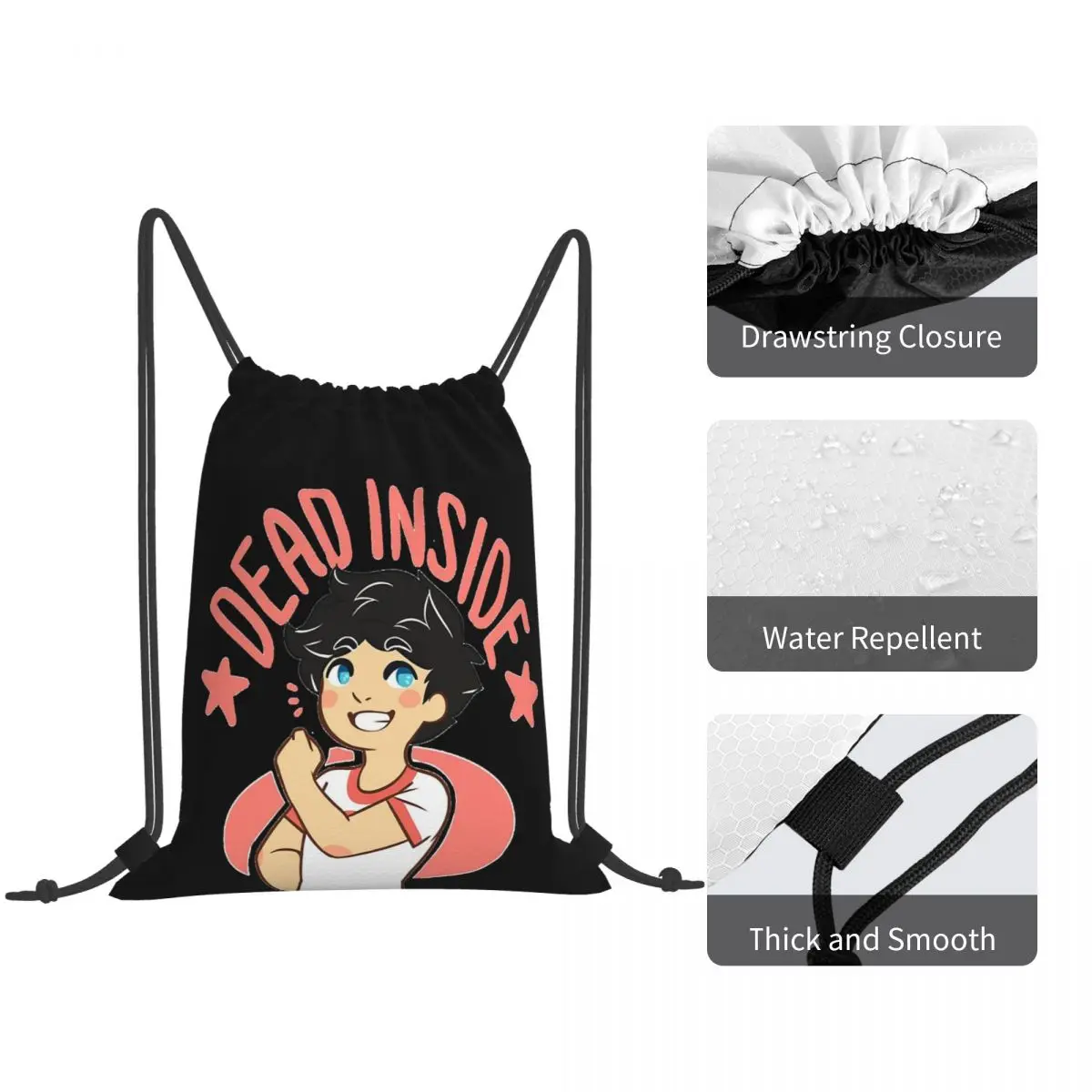 Dead Inside Backpacks Multi-function Drawstring Bundle Pocket Sports Bag Book Bags for Travel Students