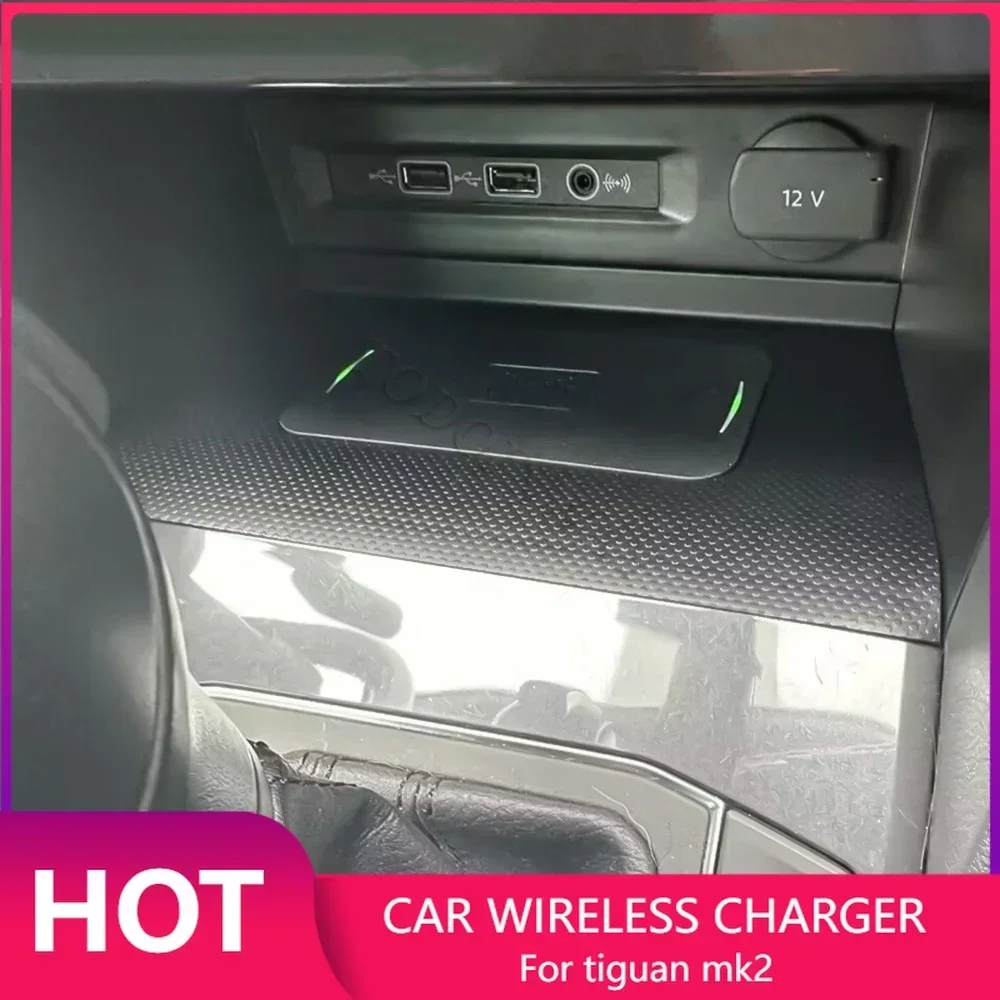 Carregador sem fio do carro para Volkswagen, Suporte de telefone de carga rápida, Mount Charging Pad, Acessórios, Tiguan MK2, Allspace, Tharu, 2017-2021