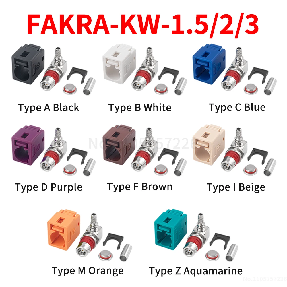 FAKRA-KW curved head short-body car A B C D F I M Z type 1.5 / 2 / 3 model waterproof connector - waterproof version (1 pcs)