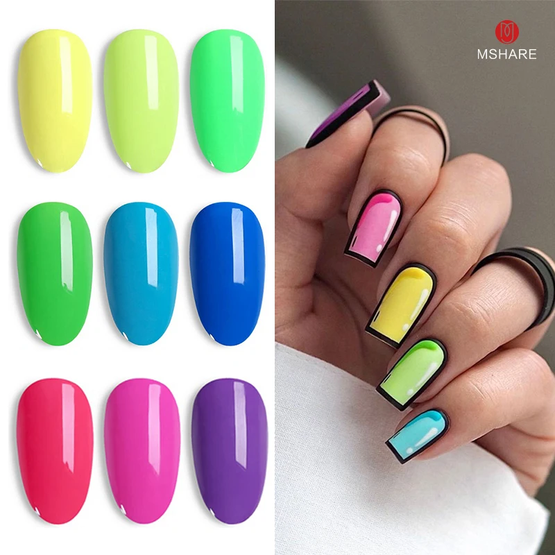 MSHARE 100ml Neon Nail Gel Polish Comic Nails Base in gomma UV Led Nails vernice