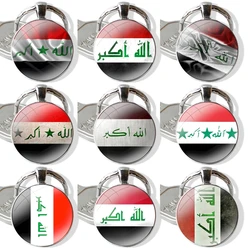 Keychain Handmade Glass Cabochon Key Ring Holder Pendant Key Chains Iraq Flag Cartoon Creative Fashion Design