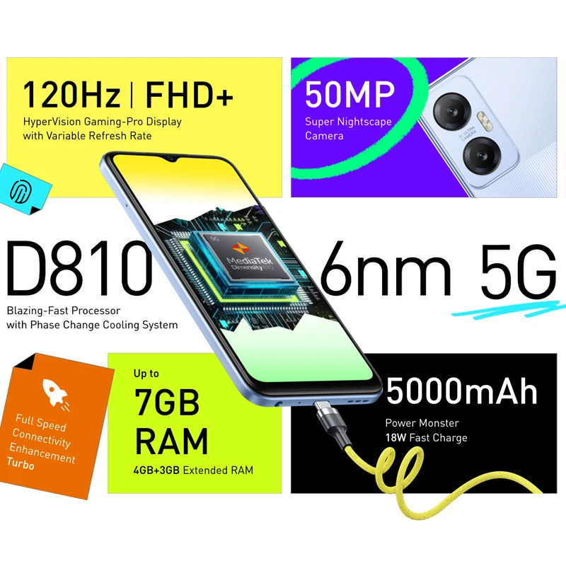 Global Version infinix Hot 20 5G NFC Smartphone Dimensity 810 6nm 5G Processor 6.6