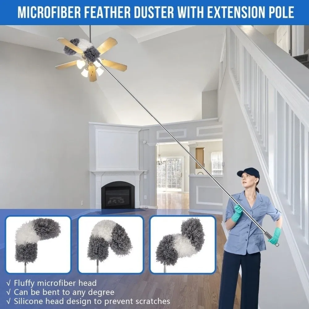 

Cobweb Removal Microfiber Duster Kit Washable Dust Cleaning Ceiling Cleaning Extension Pole Long Reach Telescopic Duster