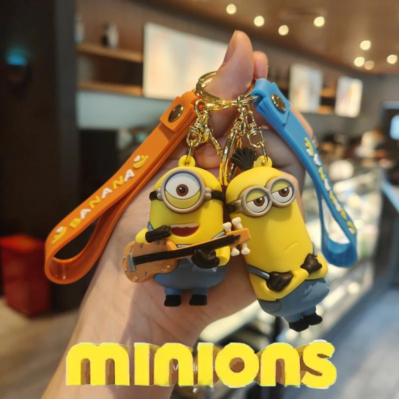 Minions Keychain Cartoon Anime Despicable Me Figure Kevin Bob Model Backpack Pendant Car Key Holder Accessories Wholesale Gift image 2