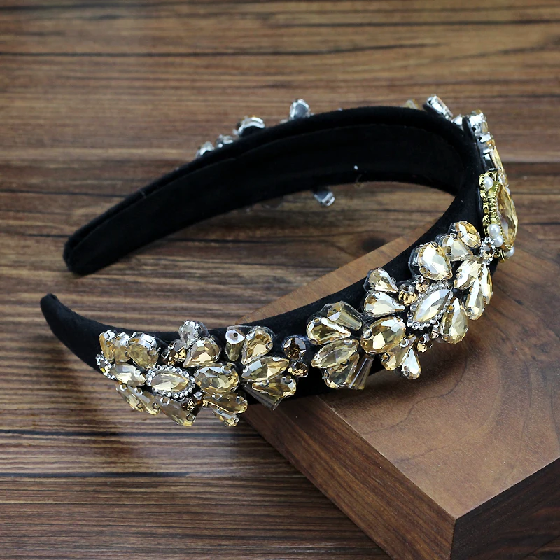 cute hair accessories gold color shiny crystal pearl baroque headbands rhinestone women hairbands for wedding party