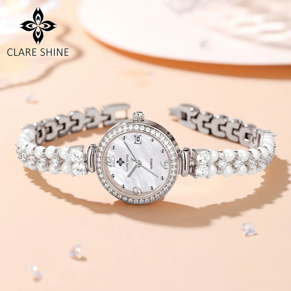 

CLARE SHINE 7703 Elegance Women Imported Quartz Movement Watch Diamond Round Dial Brand Calendar Window Watch For Women