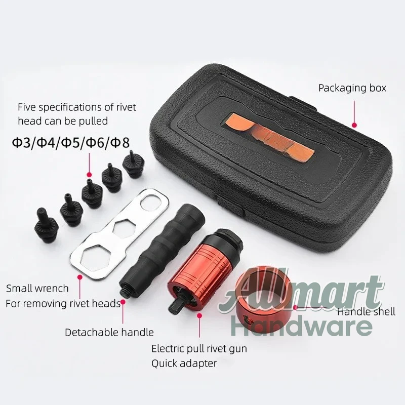 Clutch Type Auto&Manual Nut Riveter Head Electric Pneumatic Rivet Gun Aluminum Nail Tool Set Industrial Riveting Kit