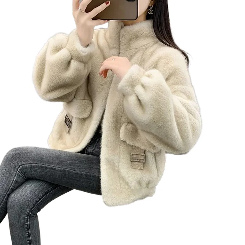 

Spring and Autumn New Environmentally Friendly Fur Jacket Women's Foreign Style Stand-up Collar Short Imitation Mink Velvet Fur