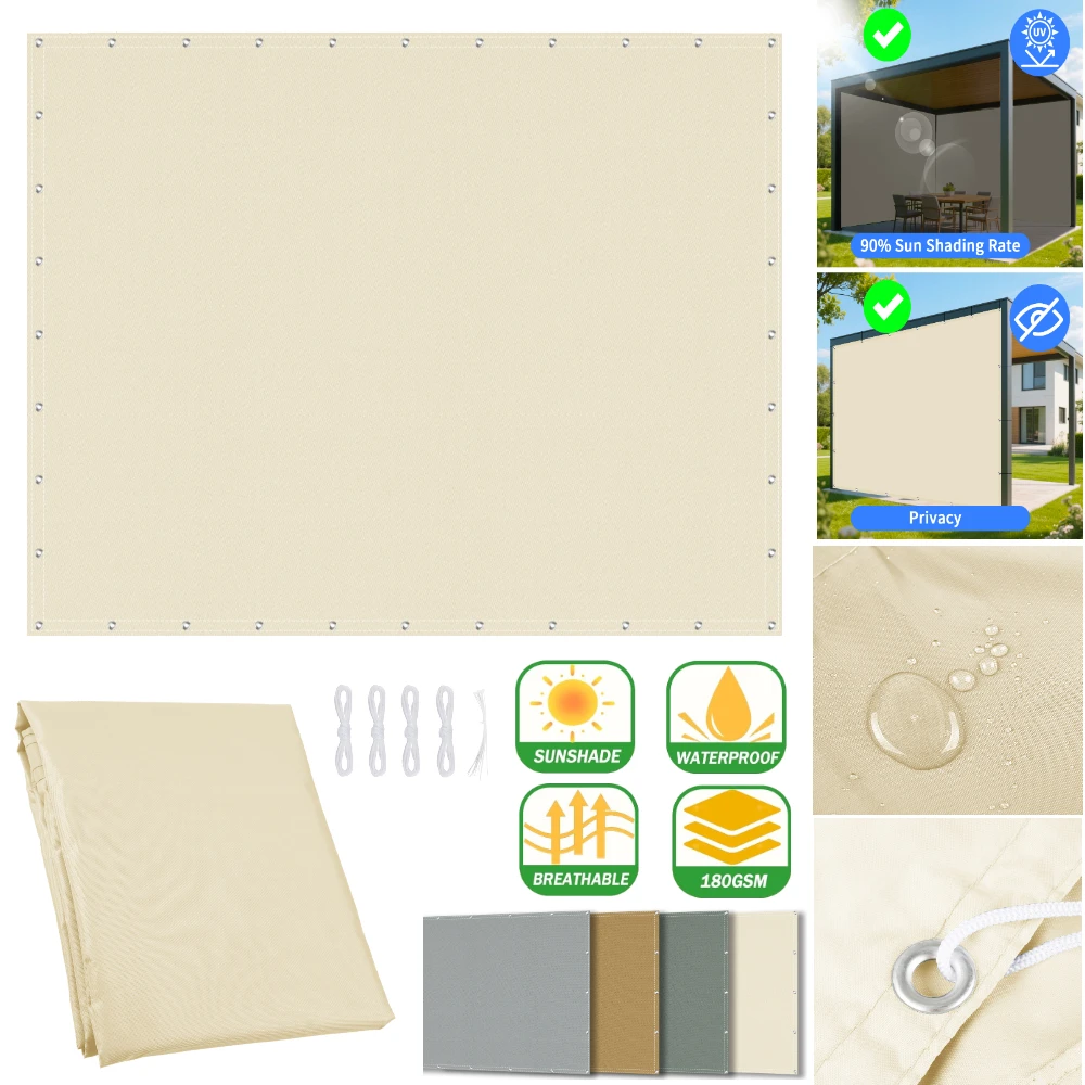 Waterproof Sun Shade Sail with Eyelets UV Blocker Cover Straight Edge Awning Canopy for Garden Patio Roof Cover Privacy Shelter
