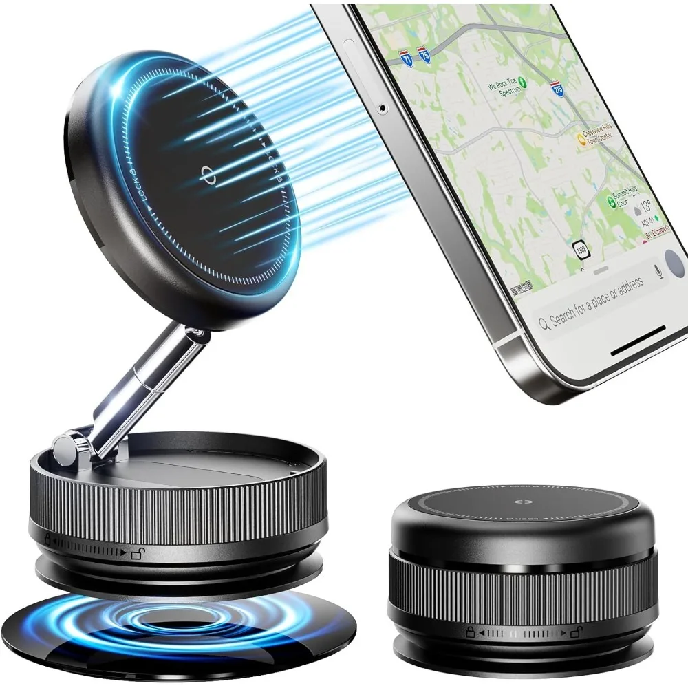 

2026 Upgraded 360° Vacuum Magnetic Car Phone Holder for Magsafe [78+LBS Strongest Suction & 2400gf Strongest Magnetic], Adjustab
