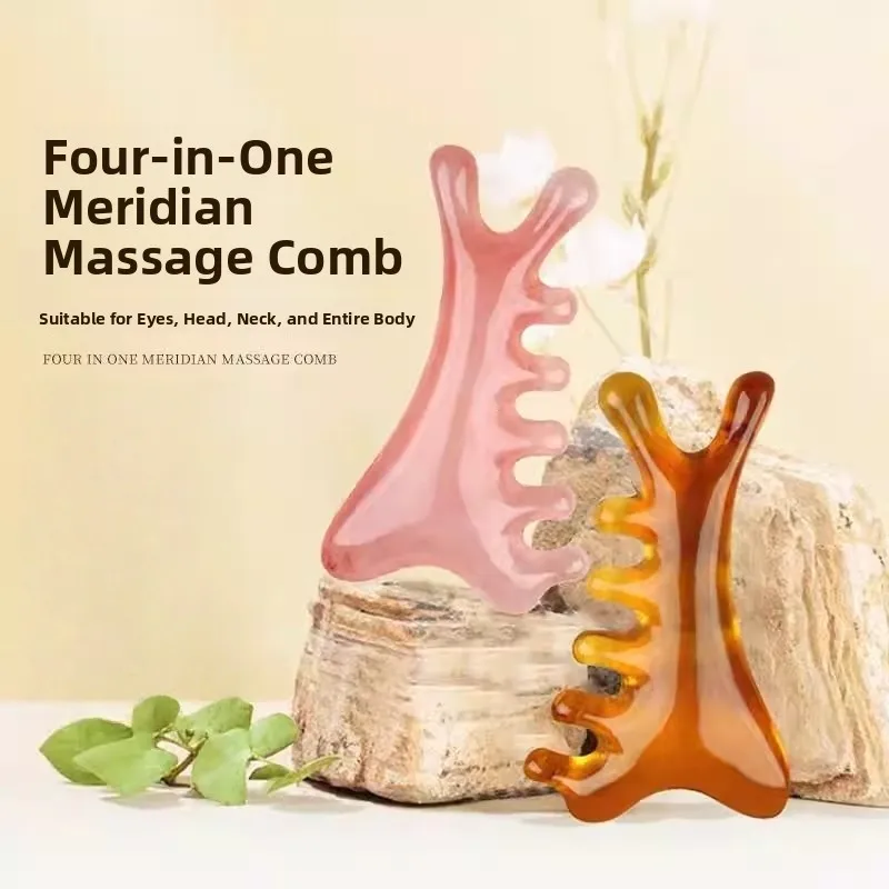 

Four-in-One Multi-Functional Massage Comb Resin Eye Face Head Therapy Scalp Facial Gua a Tool Adjustable Handle Reusable