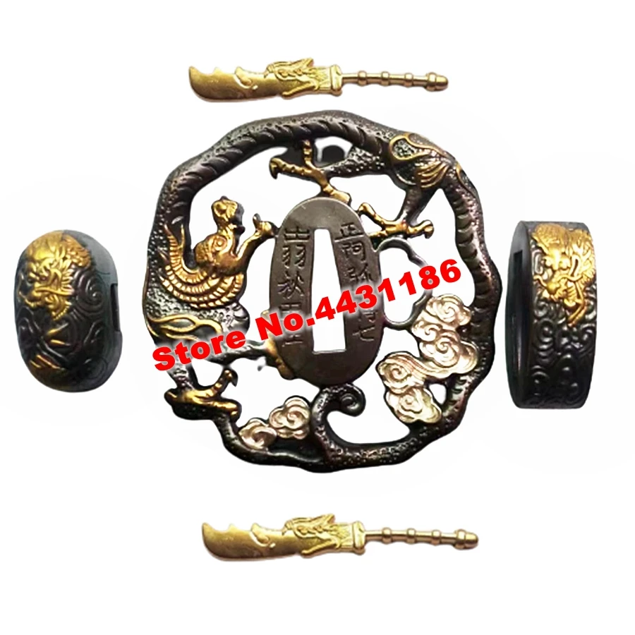 

Dragon Theme Hand Guard For Japanese Katana Sword WAKIZASHI Fittings Set Copper TSUBA+FUCHI+KASHIRA+MENUKI Metal Accessory