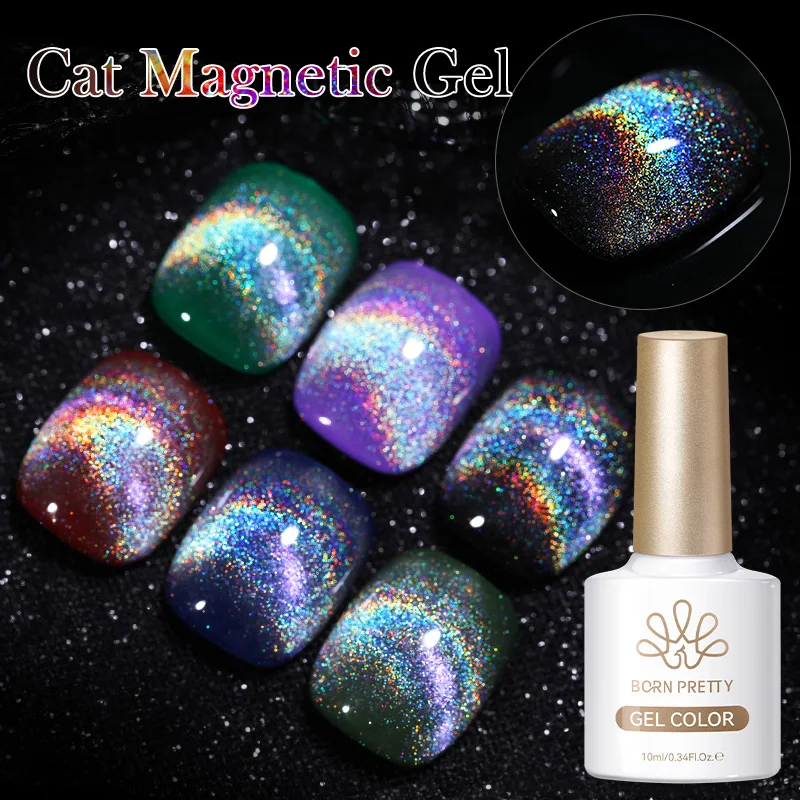 BORN PRETTY 10ml Rainbow Ultra Shine Glitter Cat Magnetic Gel Nail Polish Semi Permanent Soak Off UV LED Varnish Manicure