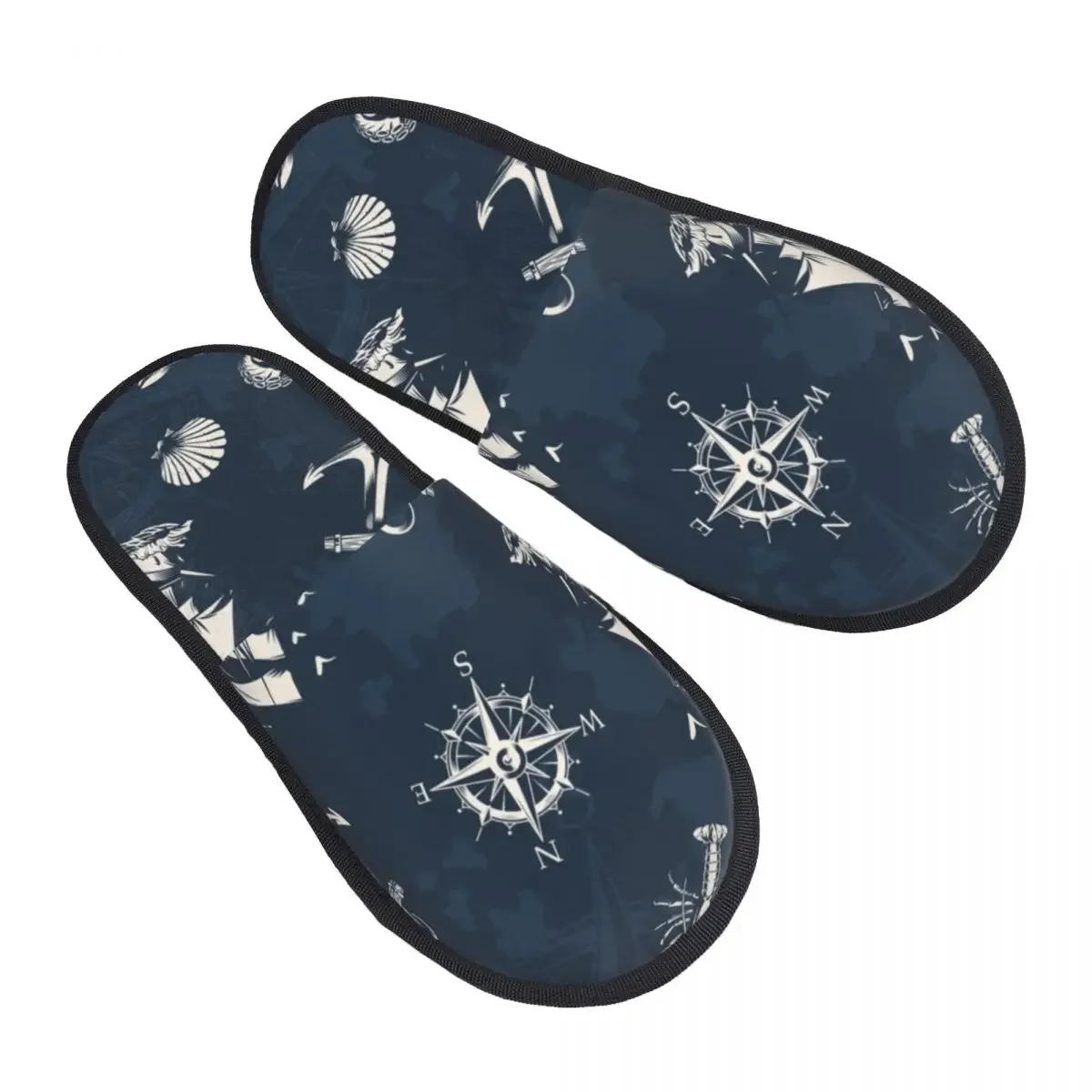 Memory Foam Slippers Women Soft Warm Sailor Anchor Compass House Slippers