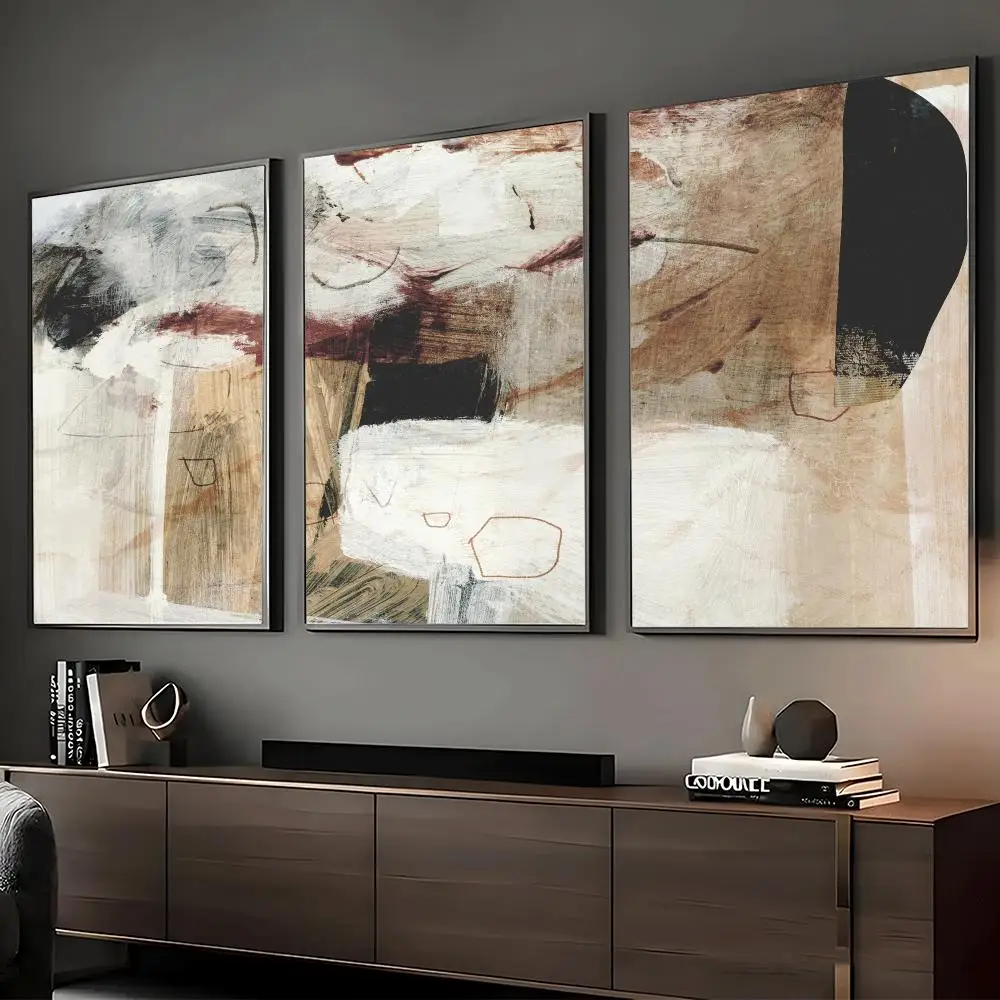 Earthy Abstract Harmony Painting Calligraphy Canvas Wall Art Print Set | Living Room Bedroom Aesthetics Decor Gift