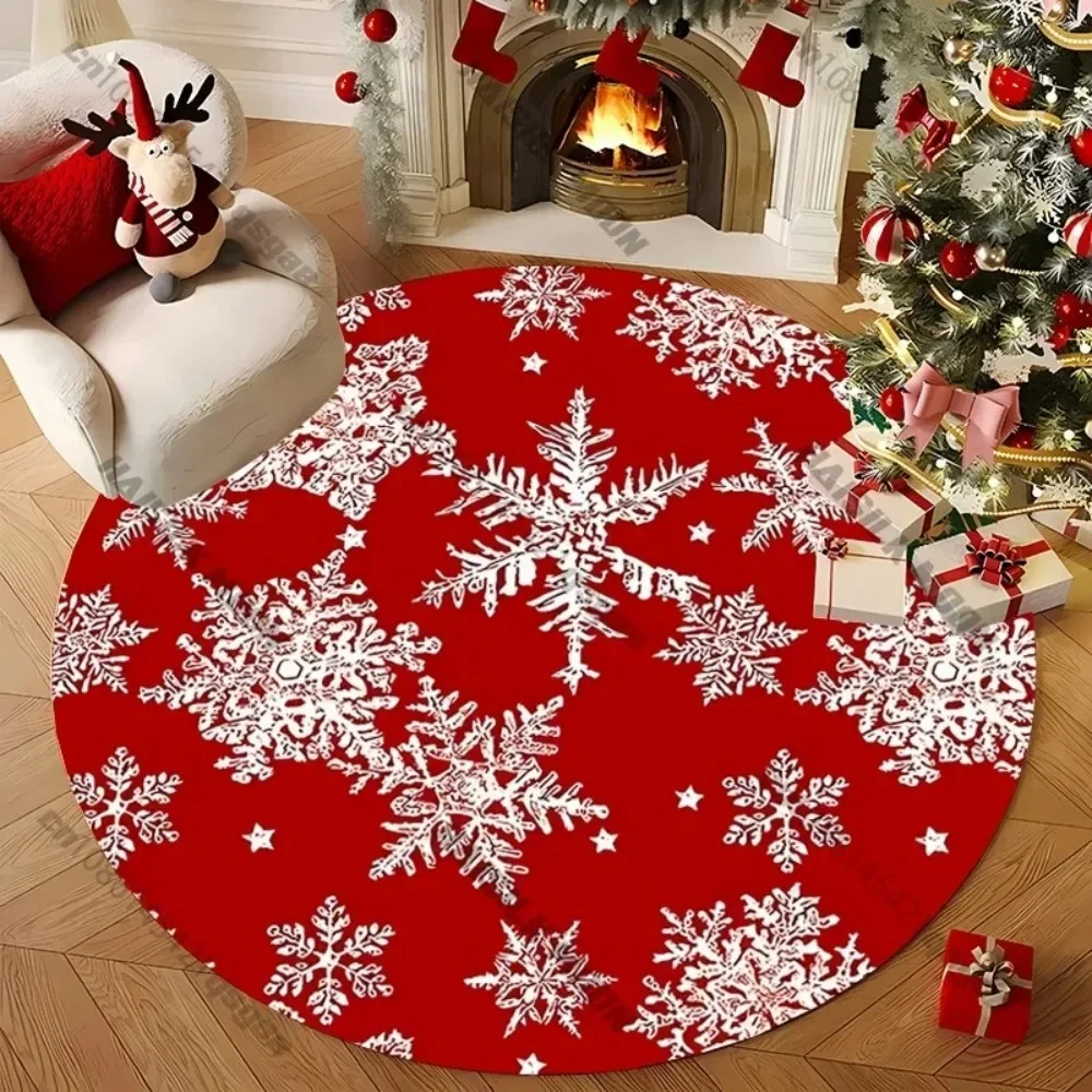 Christmas Snowflake Round Rug – Holiday Decorative Floor Mat for Living Room, Fireplace Area, Seasonal Home Decoration