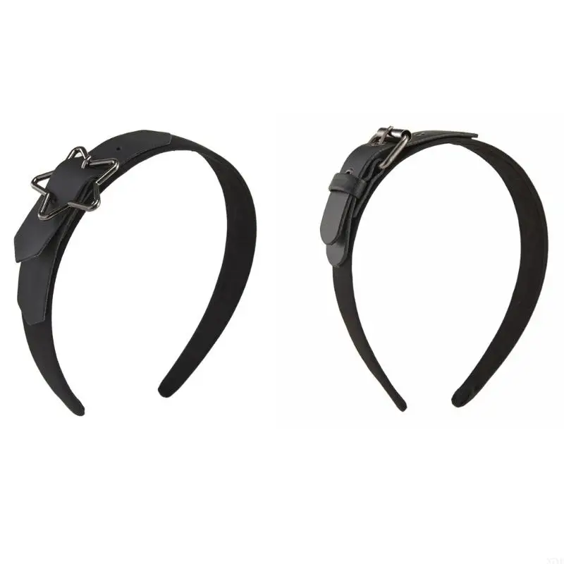 N7YF PU Leather Headband Gothic Leather Buckle Headband Rock Headband Punk Headband